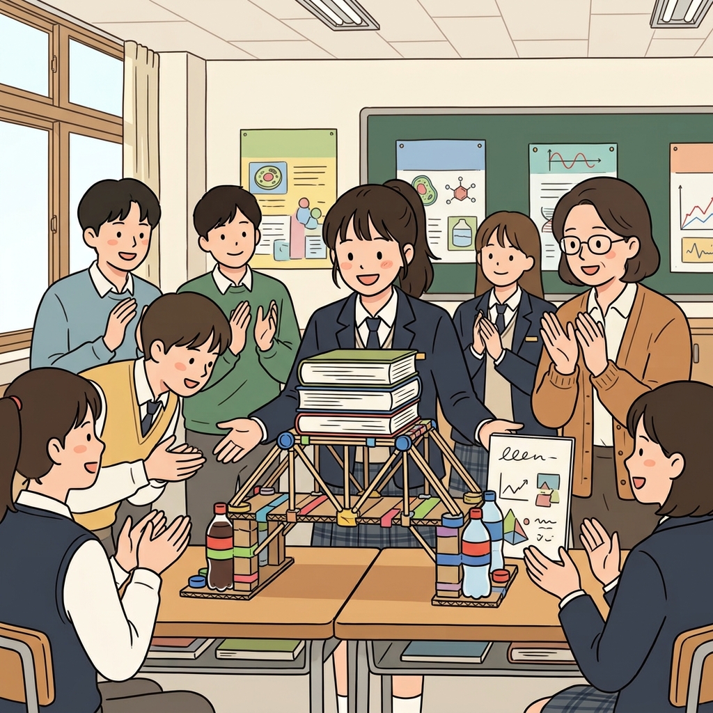 그녀의 기발한 해결책은 반 친구들을 모두 놀라게 했다. ("인재네!" → 정말 영리하고 기발하다)