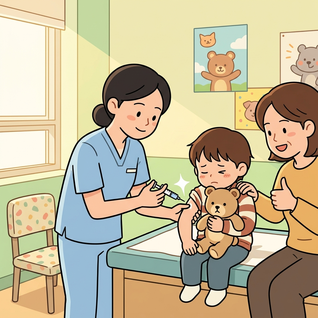 The nurse gently injects the vaccine into the child's arm.