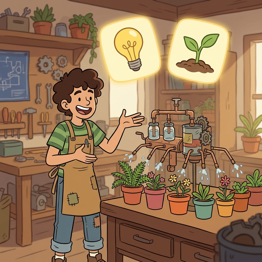 The automatic plant-watering machine was an innovation that made gardening easier. (IN + NEW + CREATION → innovation is a new creation that changes things)