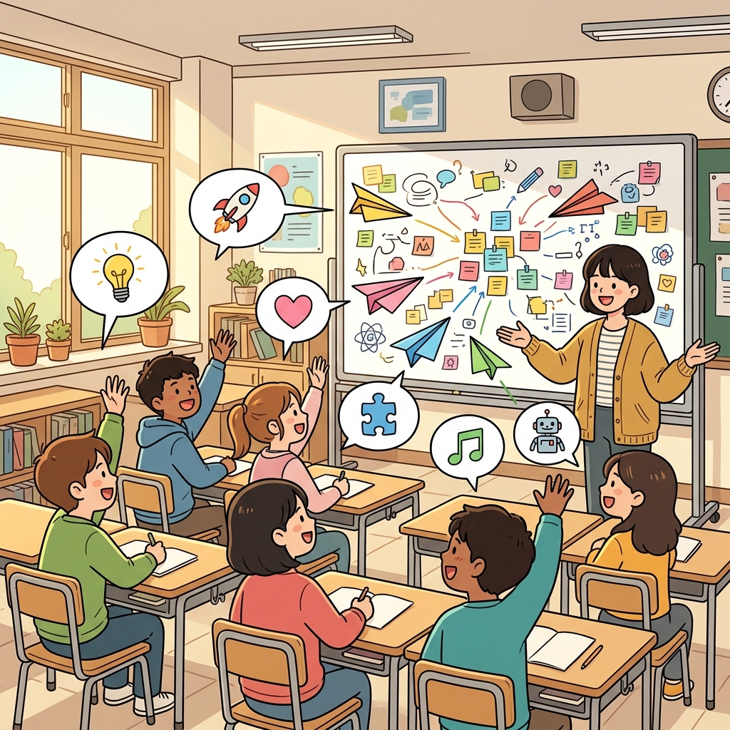 Students give input during the classroom brainstorming session.