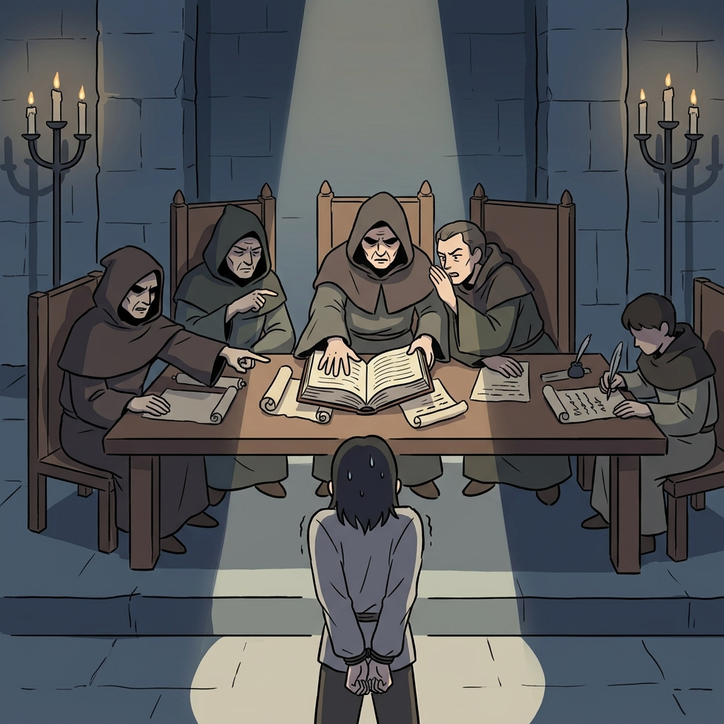 The council's harsh inquisition left the accused trembling under endless questions.