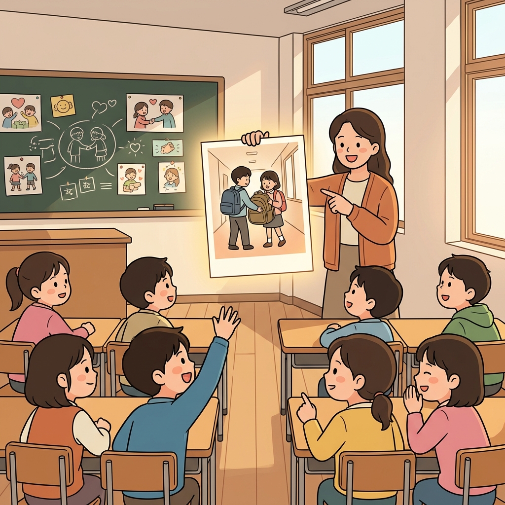 The teacher gave one clear instance of kindness from the students' week.