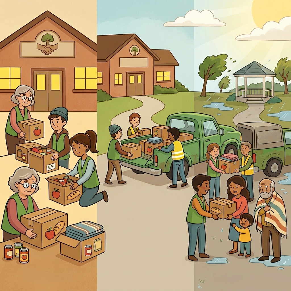 The institute contributed food supplies and distributed them to families after the storm.