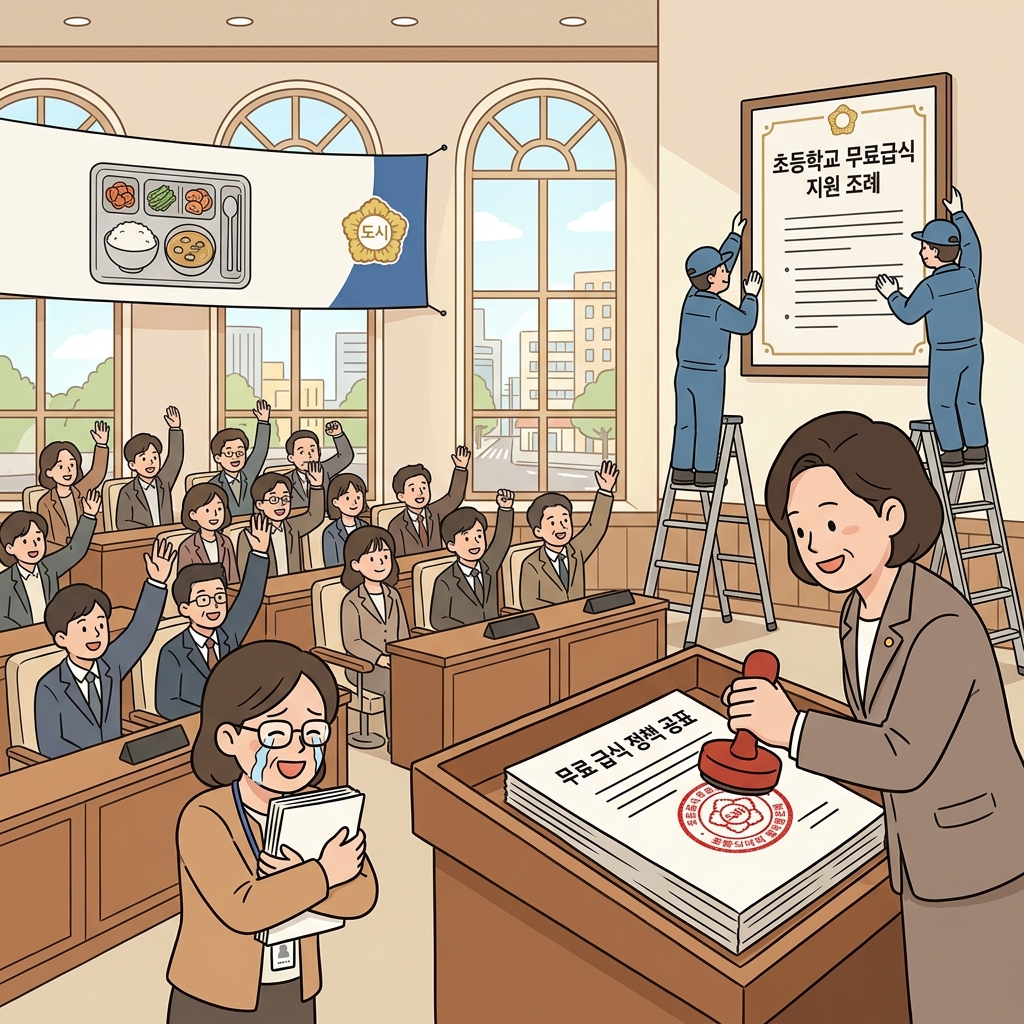 시에서 모든 공립학교 무료 급식을 제도로 만들었다.