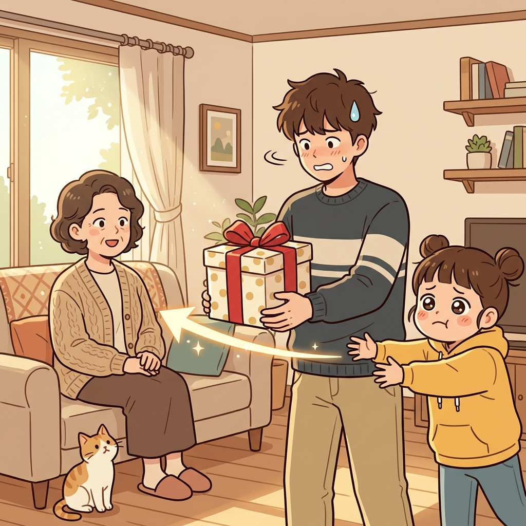 그 선물은 여동생이 아니라 어머니께 드리려던 거였다.