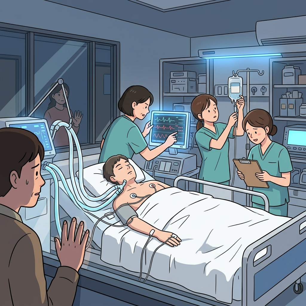 중환자실에서 의료진이 환자를 살리려 분주히 움직인다.