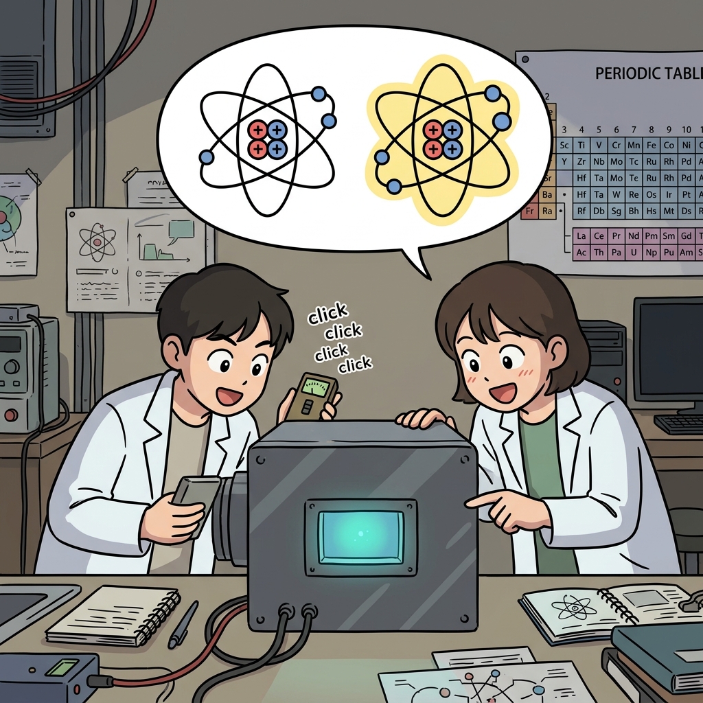 Scientists study a rare isotope glowing softly inside a lead-shielded chamber.