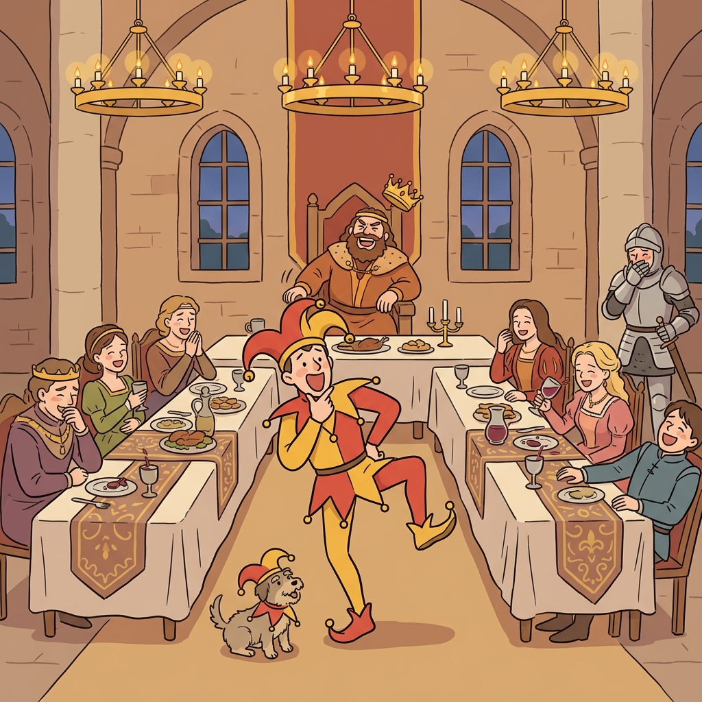 The court jester's clever jest made even the grumpy king burst out laughing.