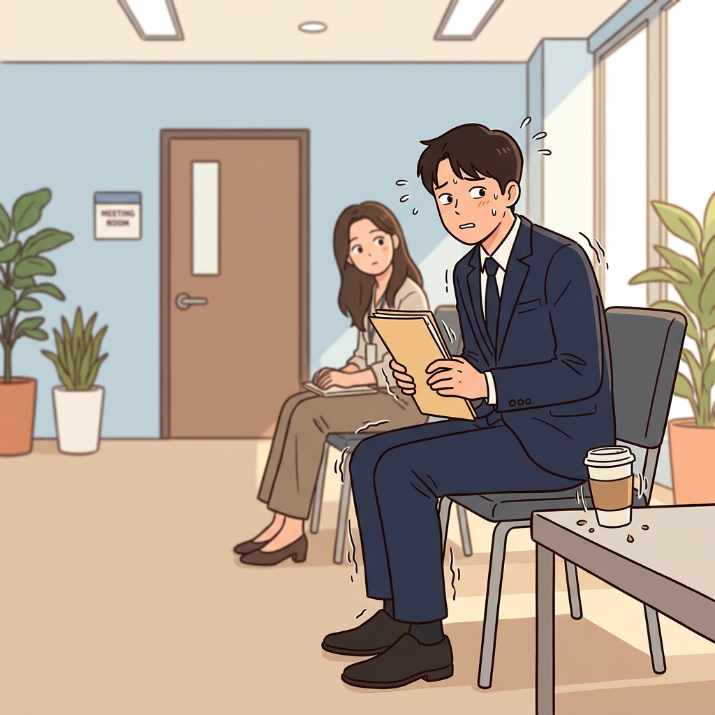 면접 순서를 기다리는데 손이 계속 떨렸다.
