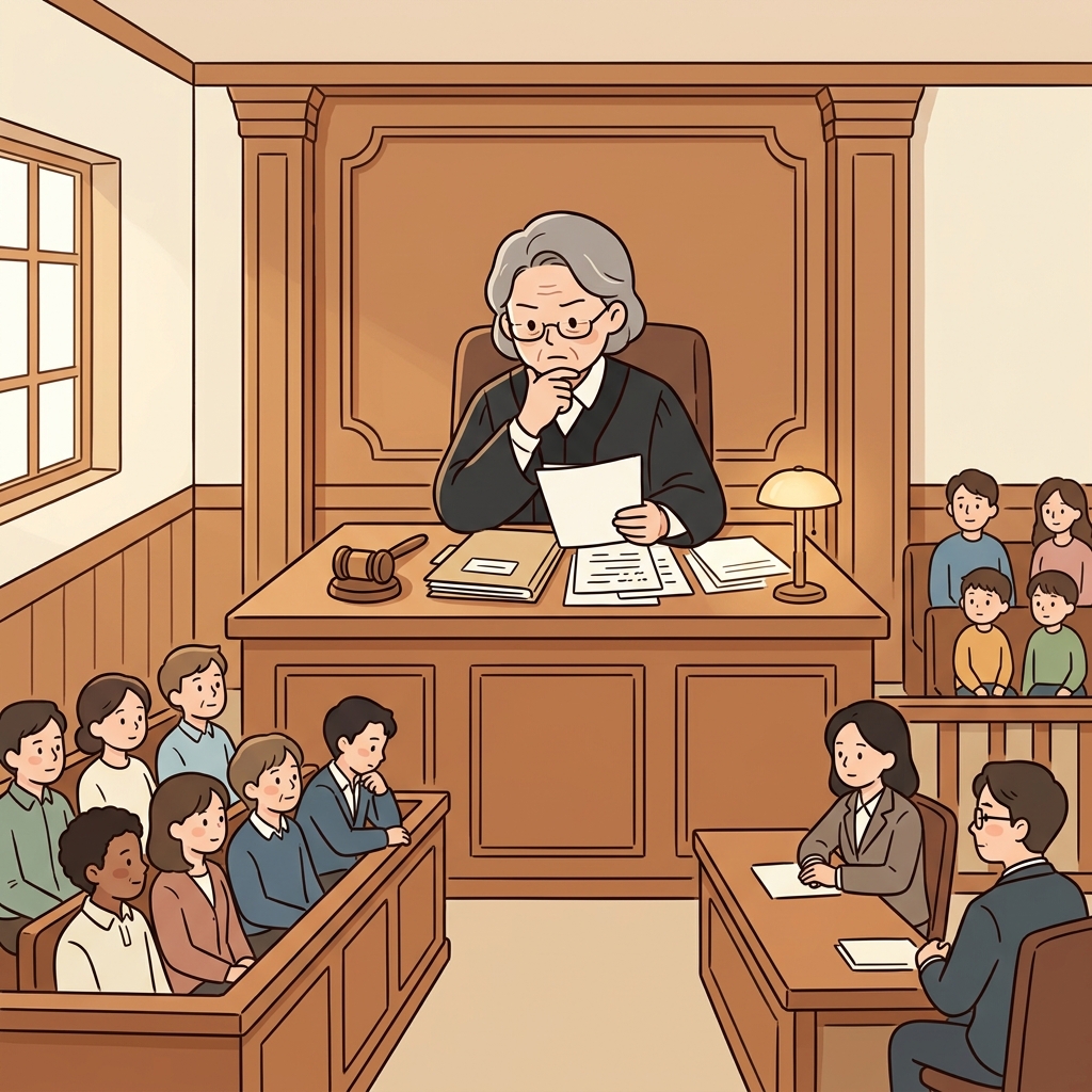 판사는 최종 판결을 내리기 전에 신중하게 판단했다. (저지-먼트 → Judge가 하는 것! → 판사가 내리는 판단)