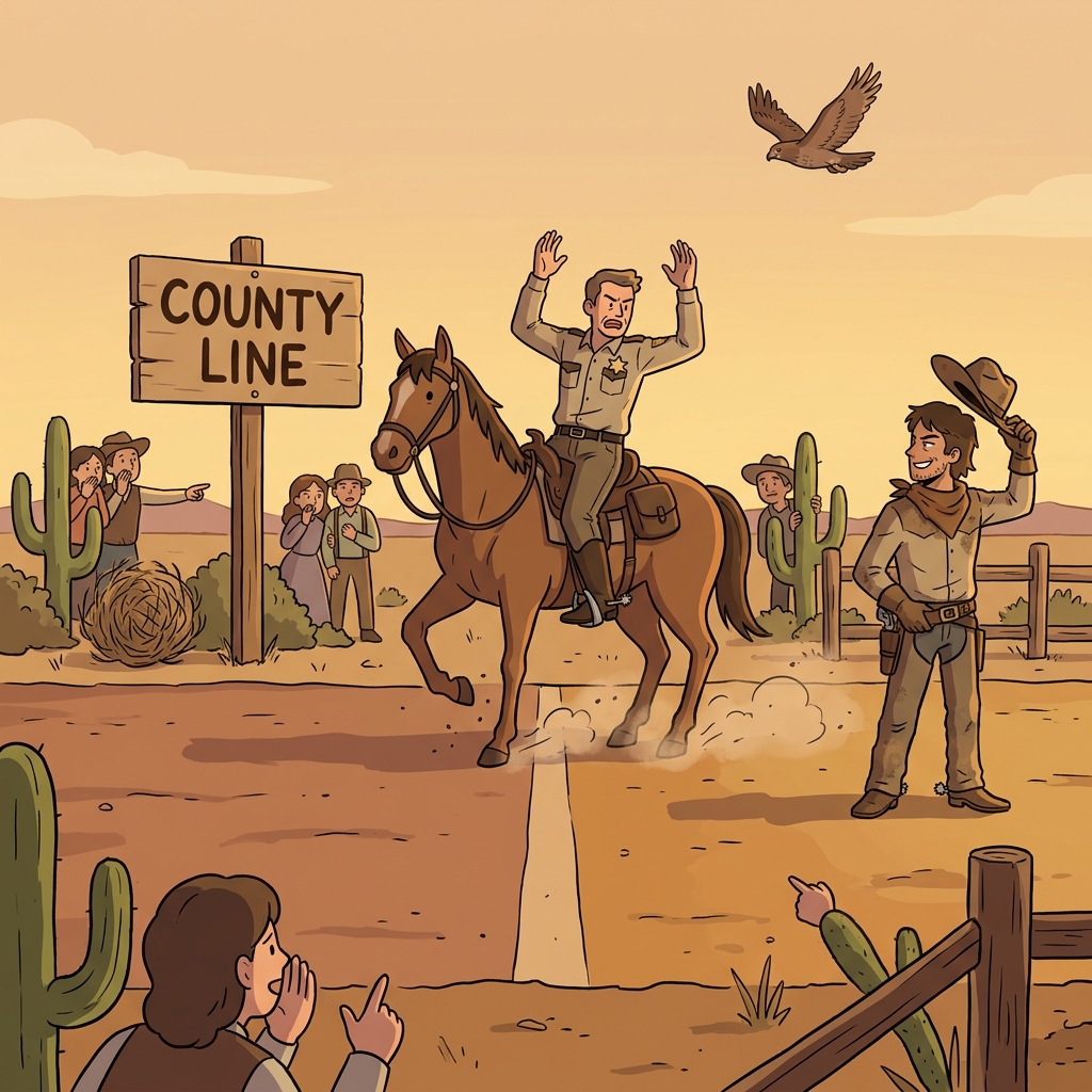 The sheriff's jurisdiction ends at the county line, so he stops chasing there.