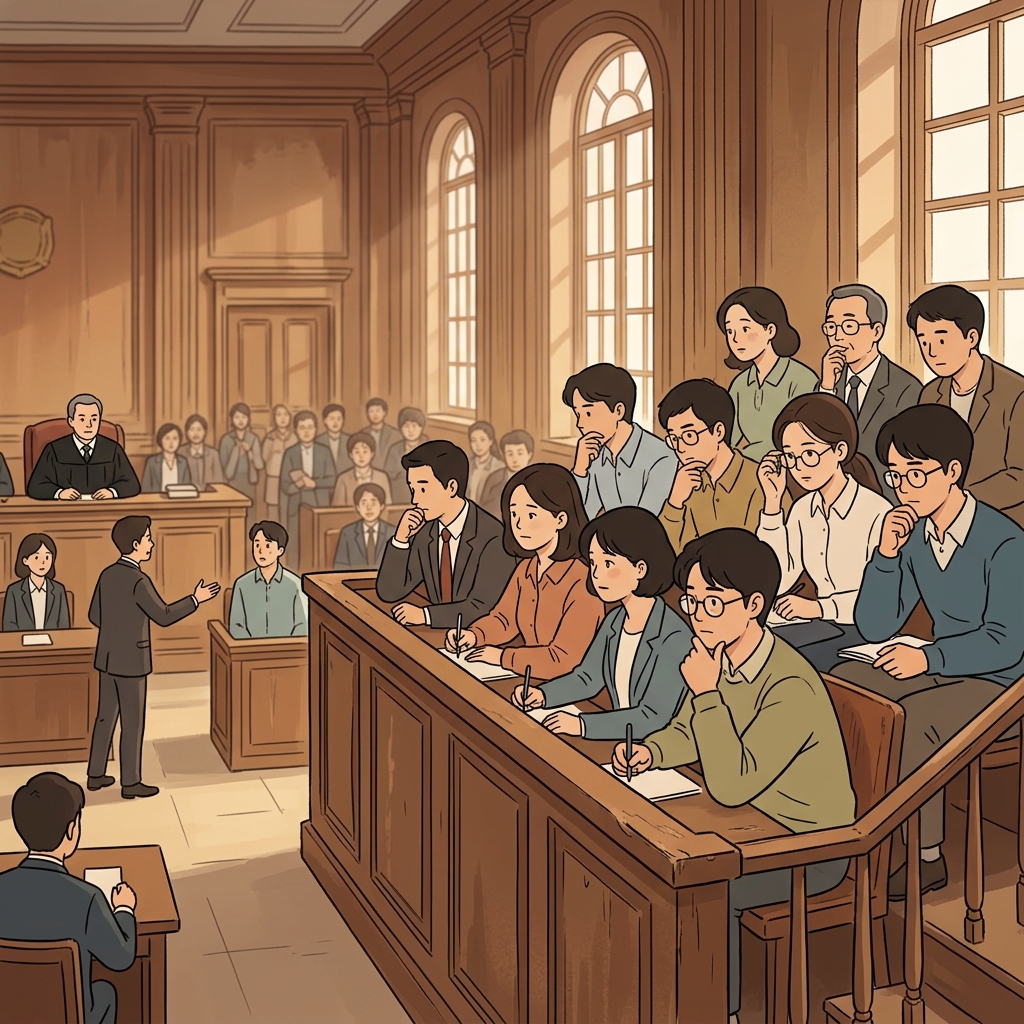 The jury listens carefully before deciding the defendant's fate.