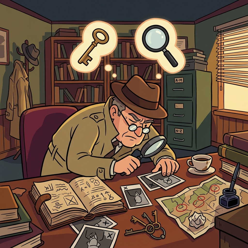 The detective was keen to solve the mystery and noticed every small clue. (KEEN ≈ KEY IN → you are so interested that you key in and pay close attention)