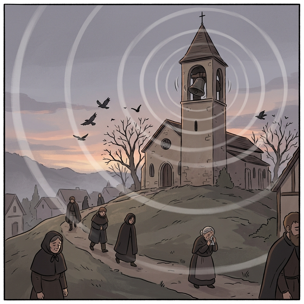 The church knell rang slowly as the village gathered for the funeral.