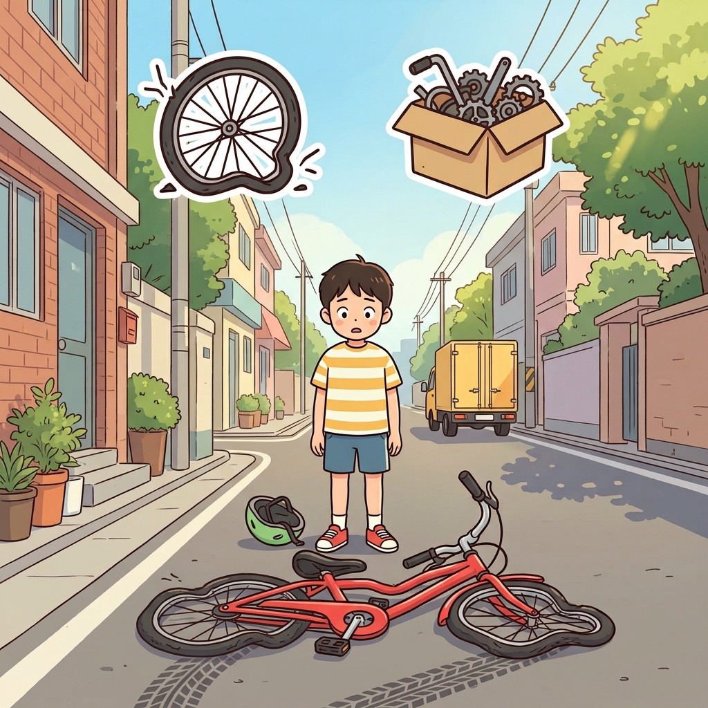 The boy's crushed bicycle was a lamentable sight. (LAME(broken) + MENT(state))