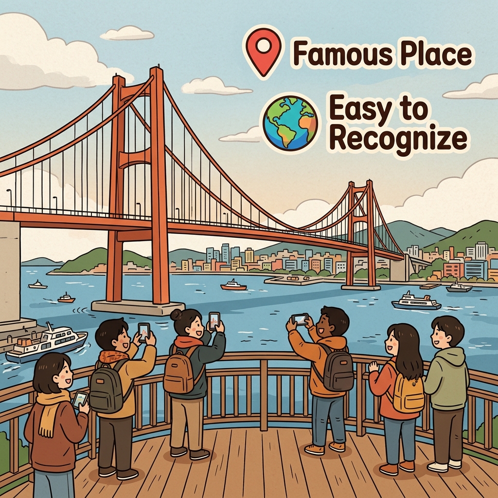The bridge became a landmark recognized around the world. (📍 Famous Place + 🌍 Easy to Recognize → Landmark)