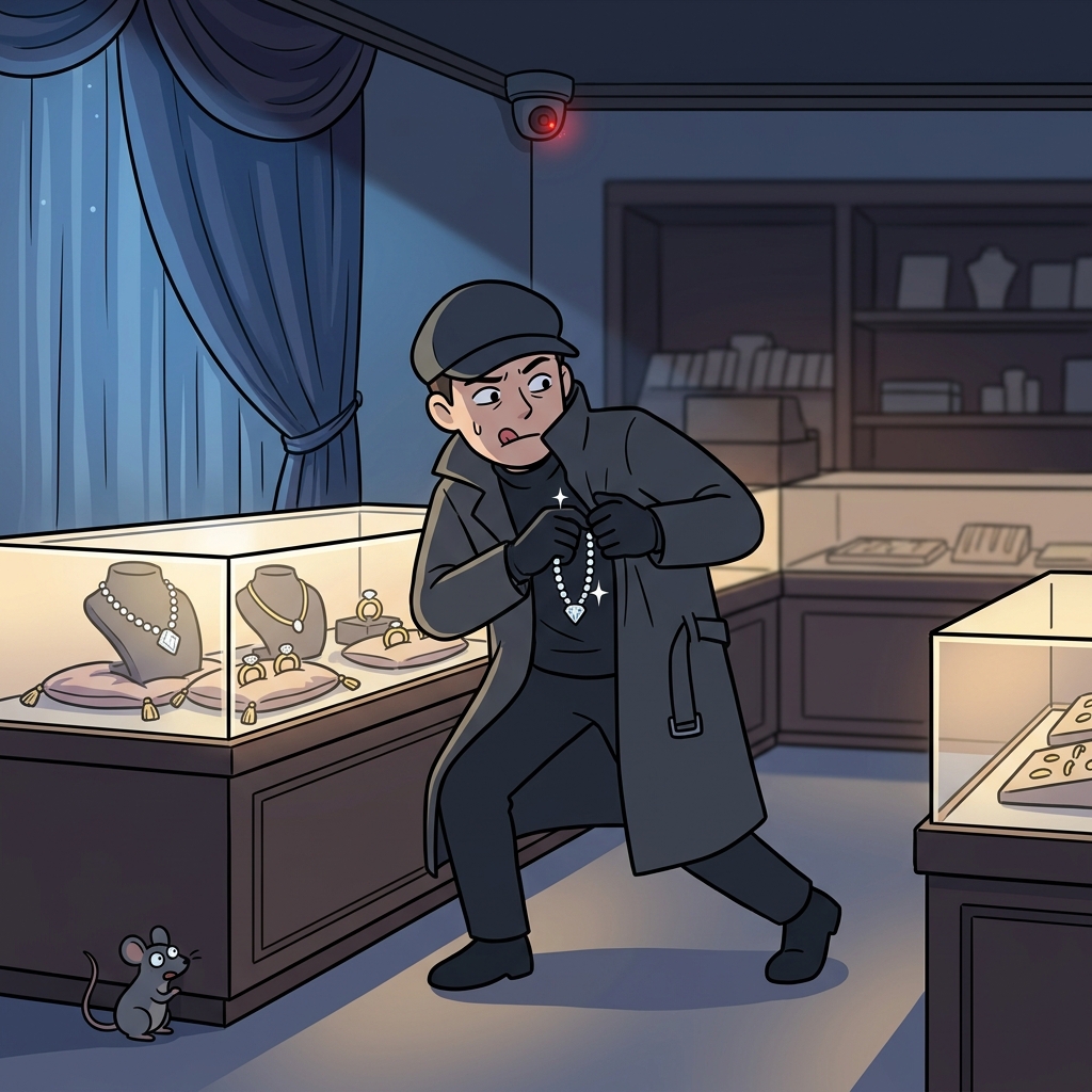 The thief committed larceny by slipping the diamond necklace into his coat.