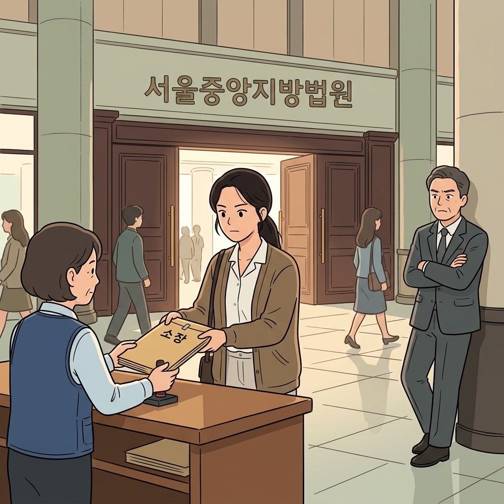 그 고객은 사기를 이유로 회사를 상대로 소송을 제기했다. (법(law)으로 승부를 보자! 소송을 건다)