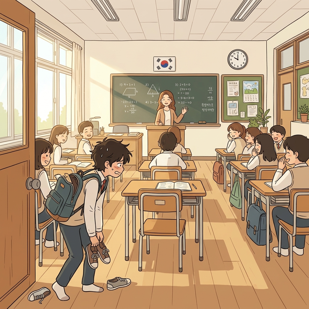 The lenient teacher lets the late student slip in without a word.