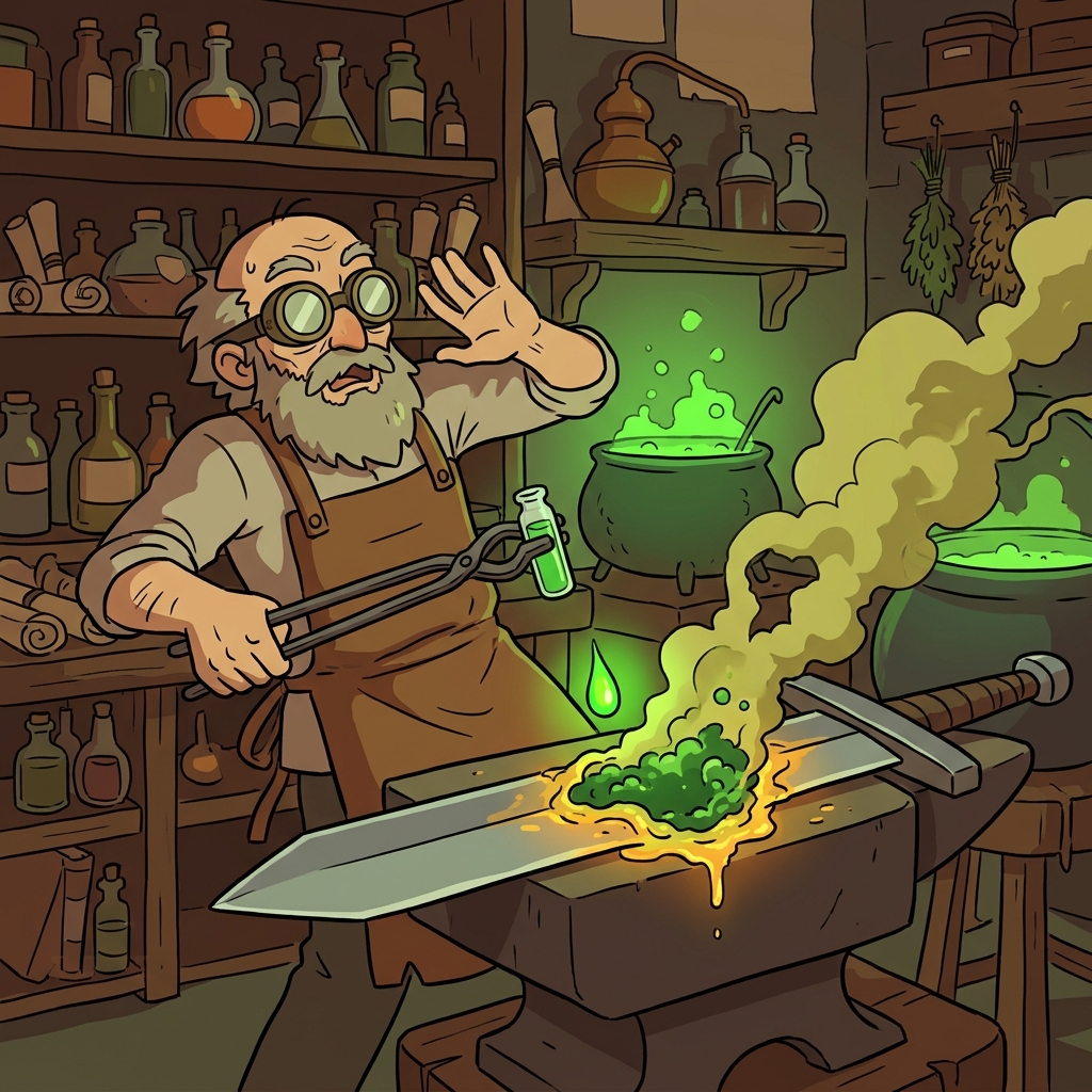 The single drop of glowing venom proved lethal, instantly melting a massive, smoking hole straight through the solid steel sword.