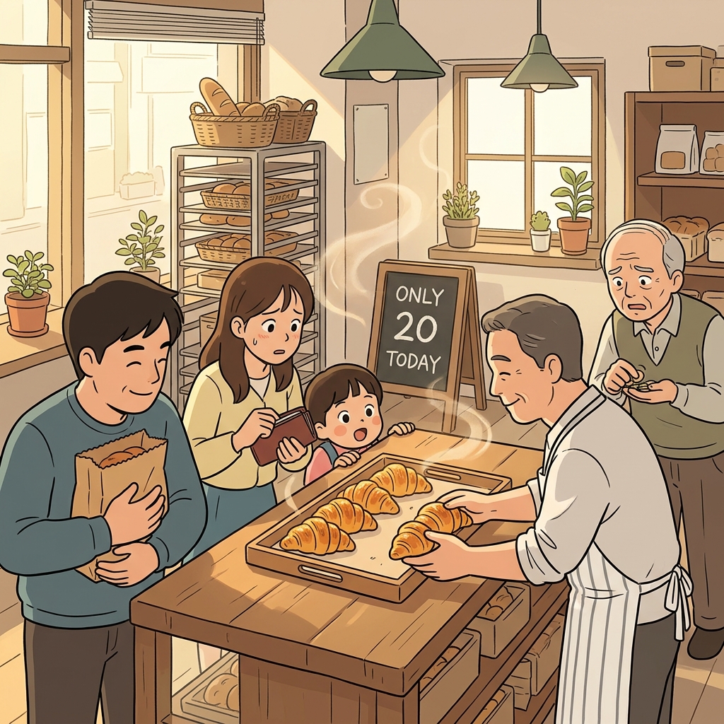 The bakery posted a sign: only 20 limited croissants available today.