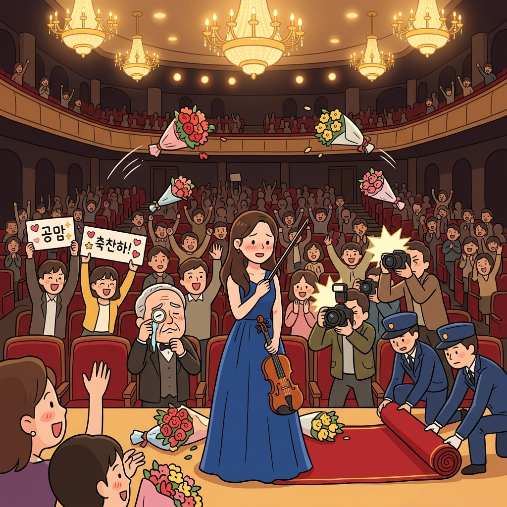The crowd began to lionize the young violinist after her stunning debut performance.