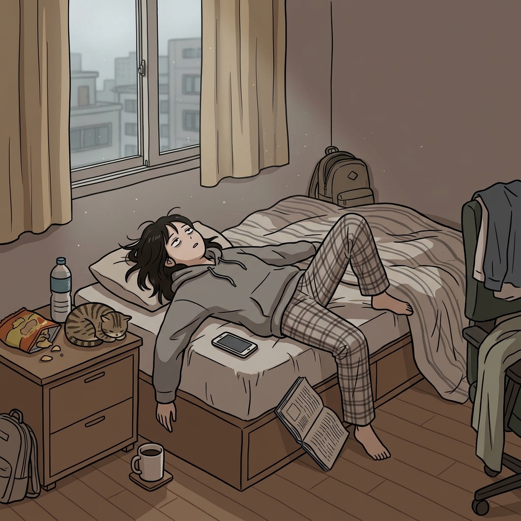 She felt listless all afternoon, staring at the ceiling without moving.