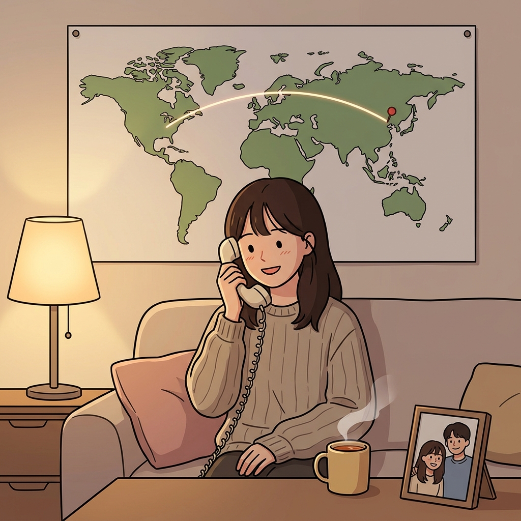 유학 간 동생한테 국제전화를 걸었다.