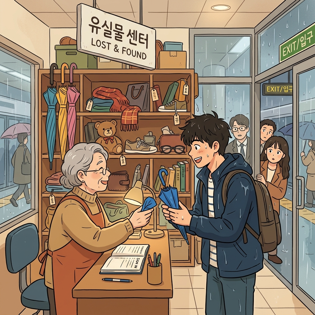 역 분실물 보관소에서 잃어버린 우산을 찾았다.