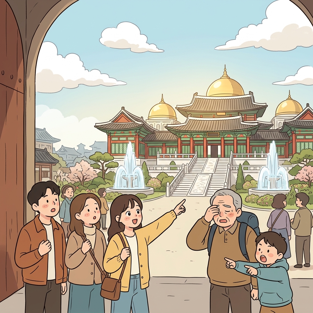 사람들은 도시에 들어서자마자 궁전의 웅장함에 감탄했다. (Magnify(크게) 보일 만큼 웅장하다.)