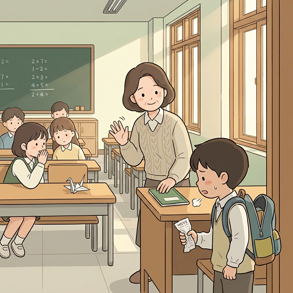 선생님은 아픈 엄마를 돌보느라 지각한 학생을 이해해 주기로 했다.