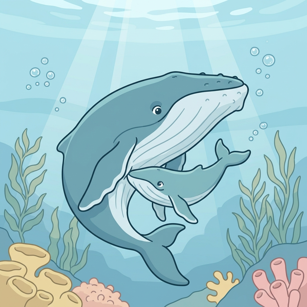 The mother whale gently fed her baby with milk, showing that whales are mammals.