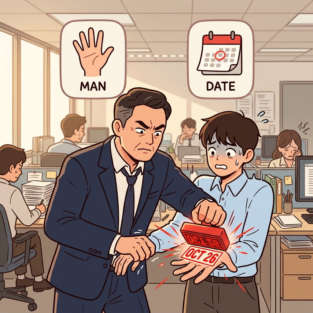 MAN(hand) + DATE(deadline) — a mandatory rule stamps a required date onto everyone's hand.