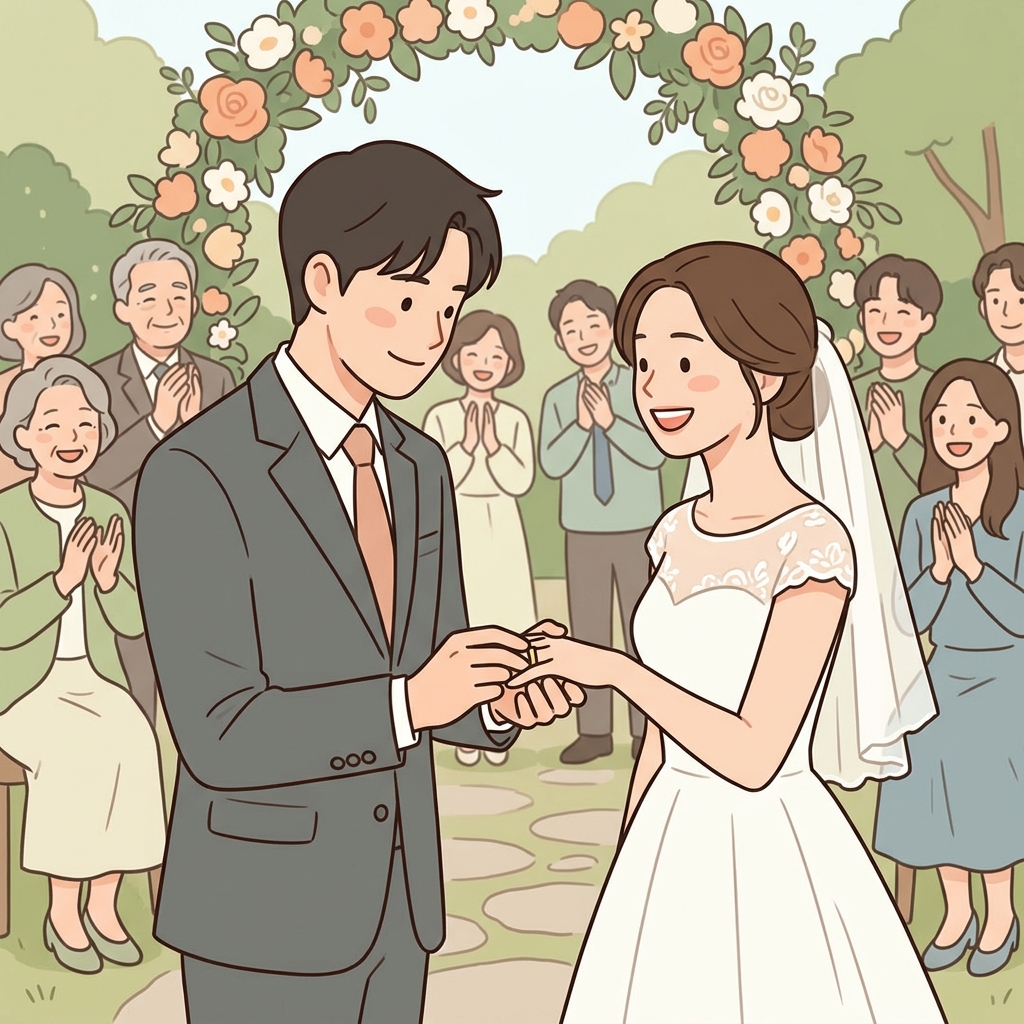 그들의 부부 사랑은 해마다 더욱 깊어졌다. ("메리(Marry) 했다!" → 결혼한 부부의)