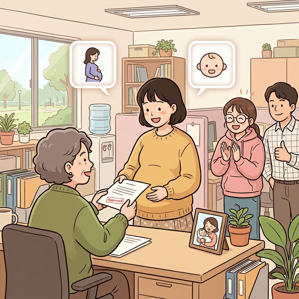 그 회사는 새 엄마들을 위해 유급 출산휴가를 제공한다.