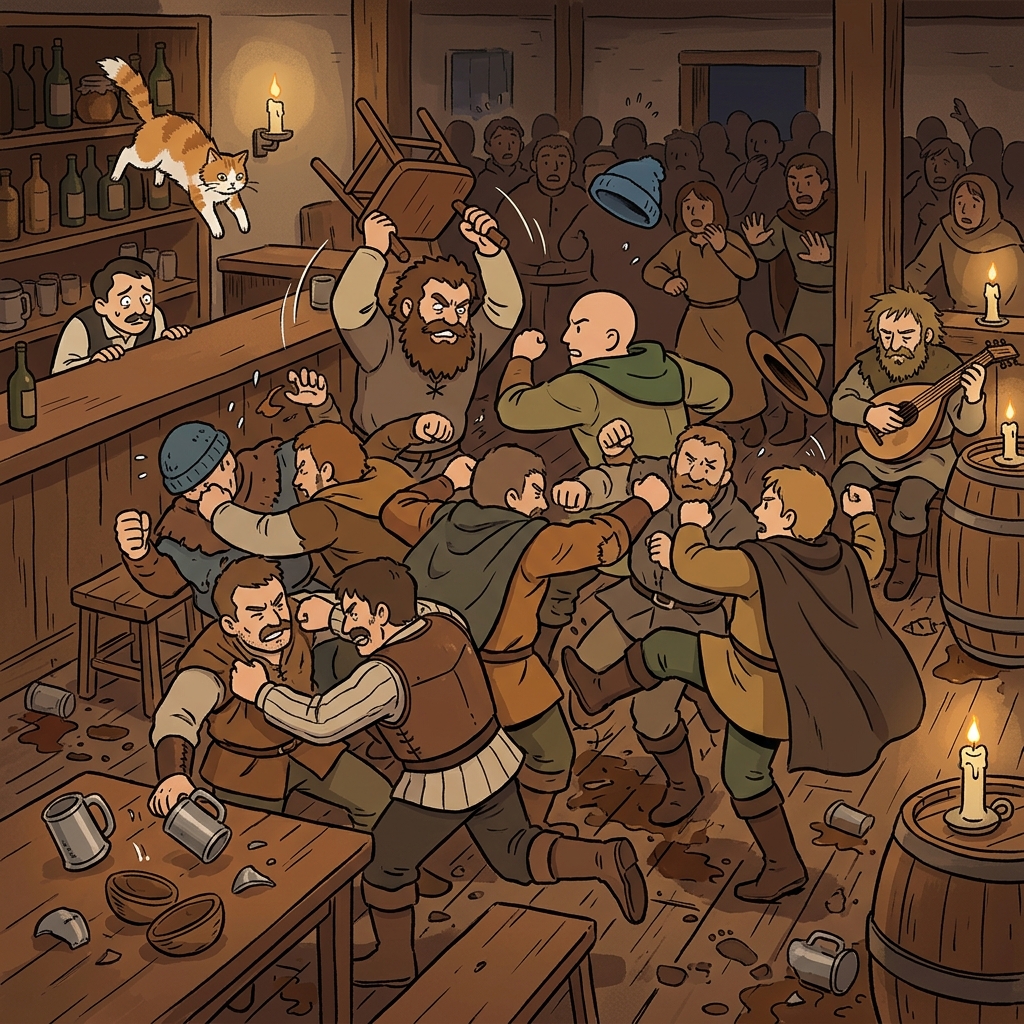 A wild melee broke out in the tavern when someone spilled the wrong drink.