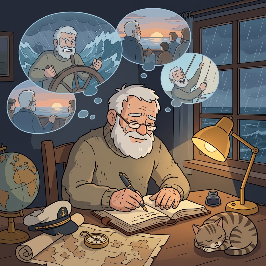 The retired sailor writes his memoir, remembering every storm he survived.