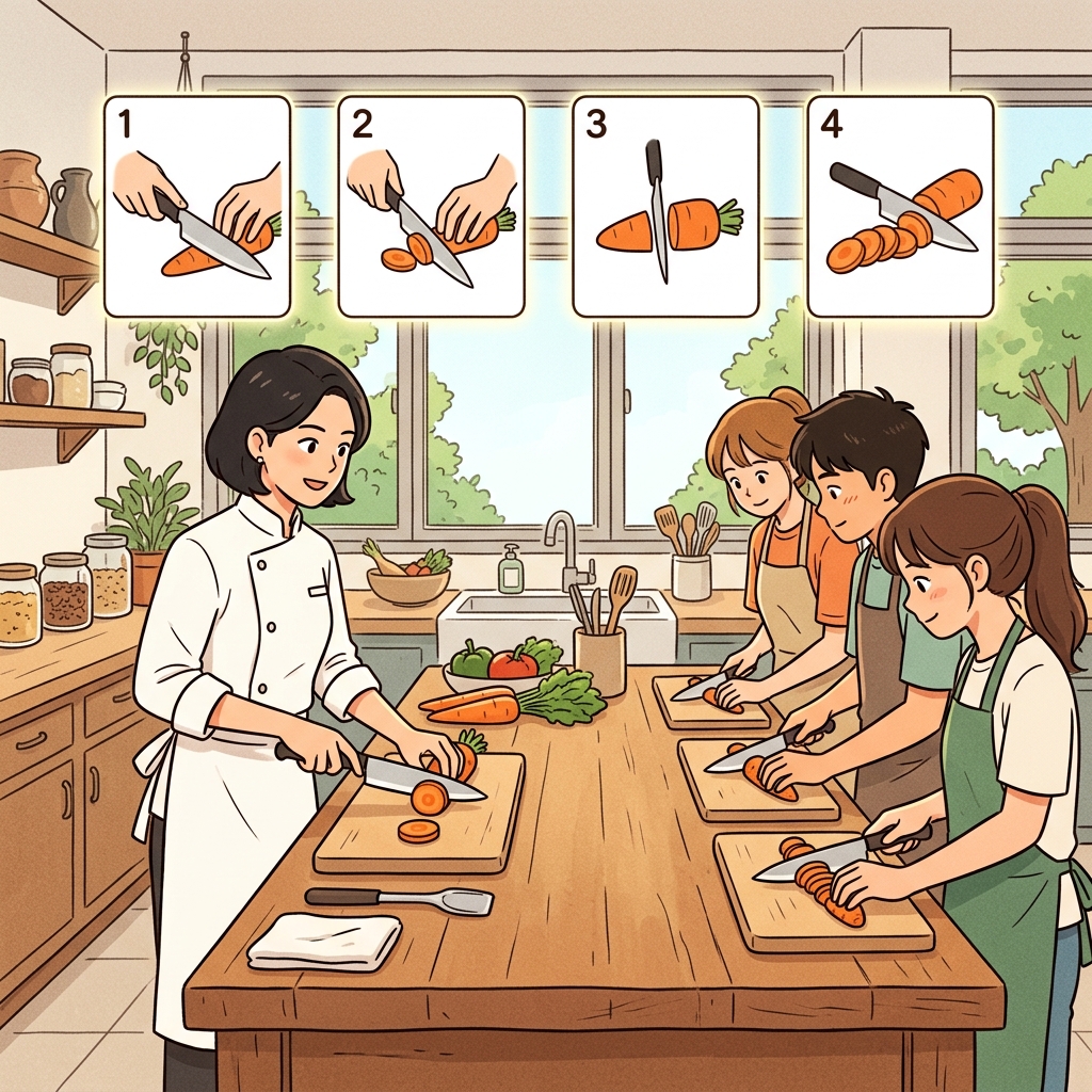 The chef teaches her method for perfect knife skills step by step.
