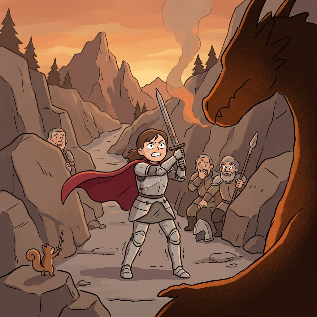 The young knight showed her mettle by standing firm against the dragon.