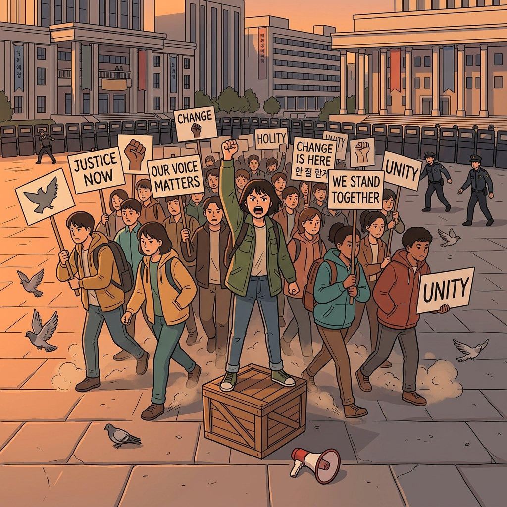 The militant protesters stormed the plaza, refusing to back down from their cause.
