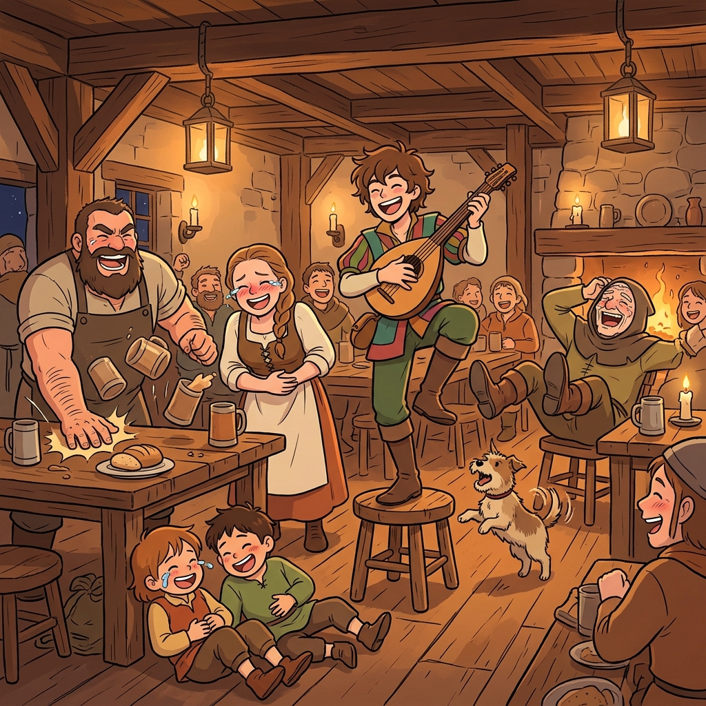 The tavern erupted in mirth as the bard finished his ridiculous song.