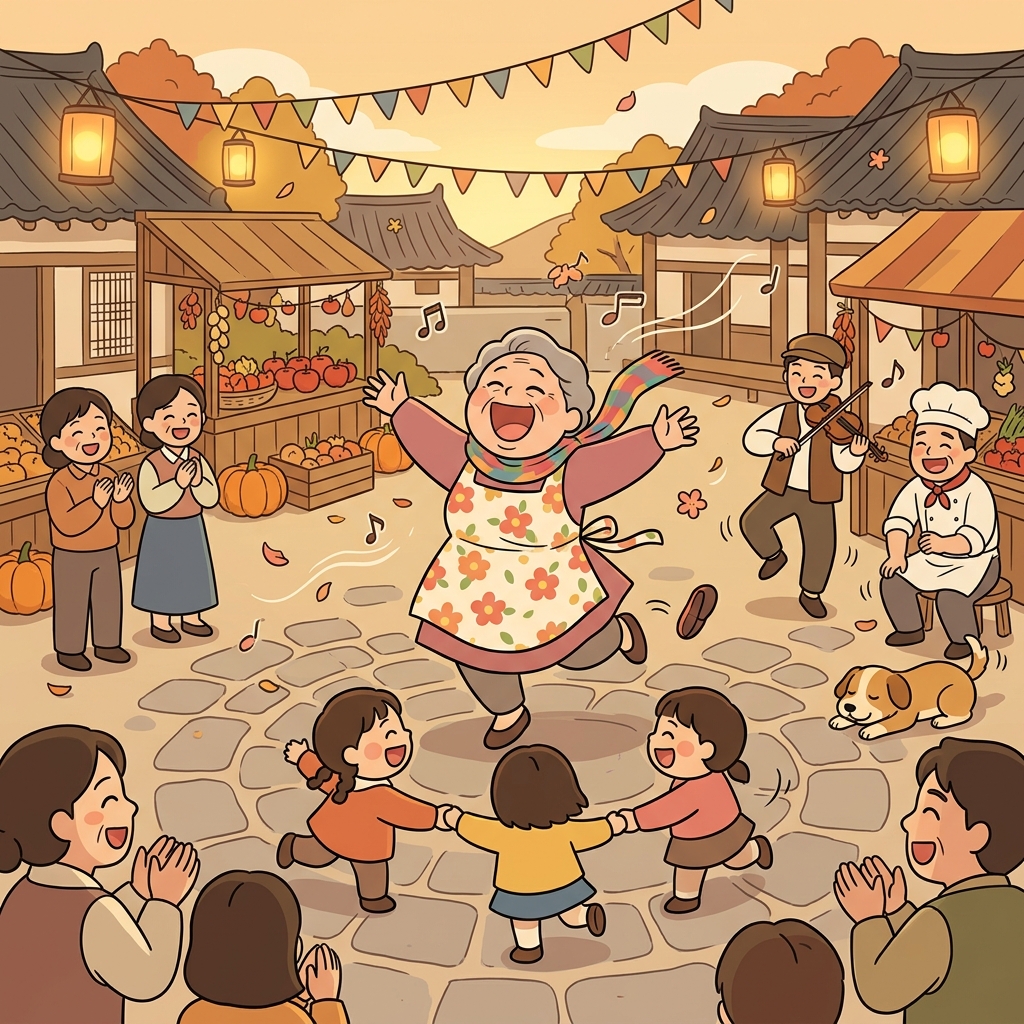 할머니가 아이들과 신나게 춤추자 광장이 웃음바다가 됐다.