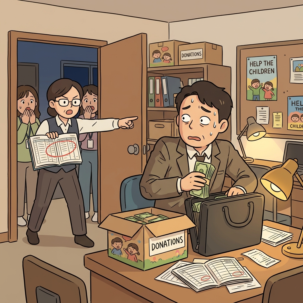 회계 담당자가 자선 기금을 몰래 빼돌린 사실이 감사에서 드러났다.