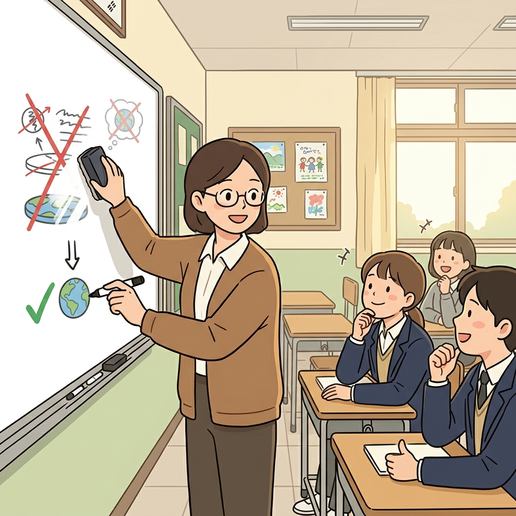 선생님의 설명을 듣고 학생들의 오해는 풀렸다. ("미스(mis) 컨셉!" → 잘못 잡은 개념)