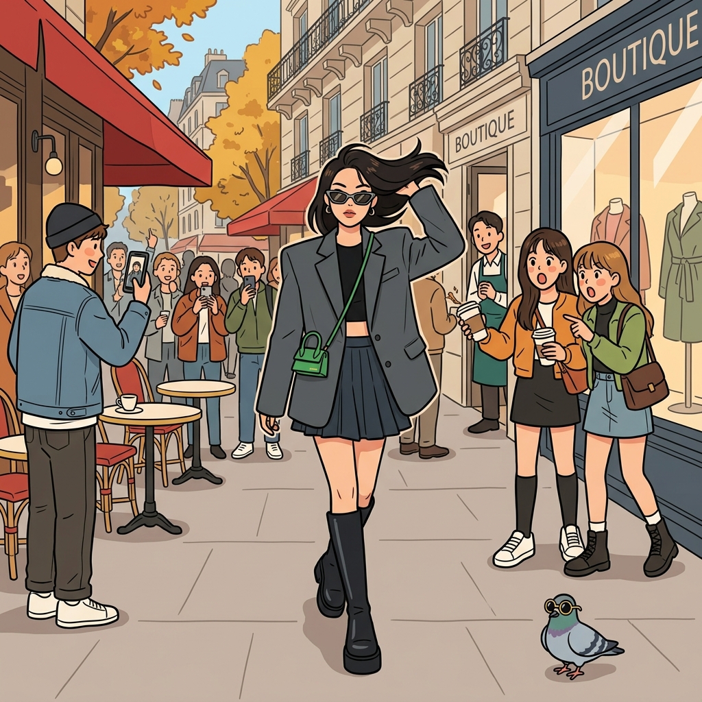 She strutted down the boulevard in the most modish outfit of the season.