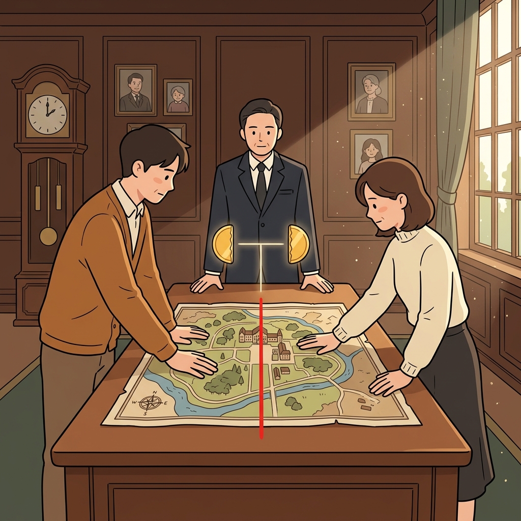 두 남매가 유산을 정확히 반으로 나눠 가졌다.