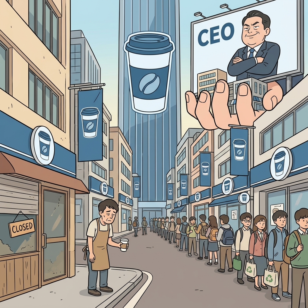 커피 회사 하나가 도시 전체 커피를 독점하고 있다.