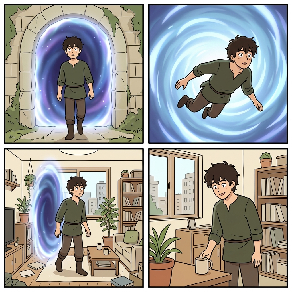 필멸의(mortal) 영웅은 어떤 차원의 문(portal)을 지나도 결국 평범한 인간의 삶으로 돌아온다는 사실을 깨달았다.