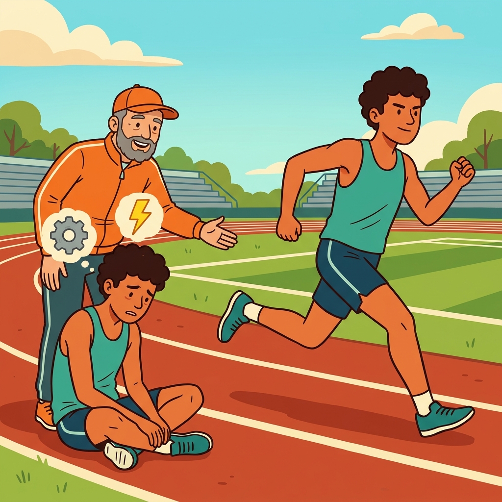 The coach motivated the runner like turning on a motor and making him move again. (MOTOR + MOVE → motivation turns your motor on and gets you moving)