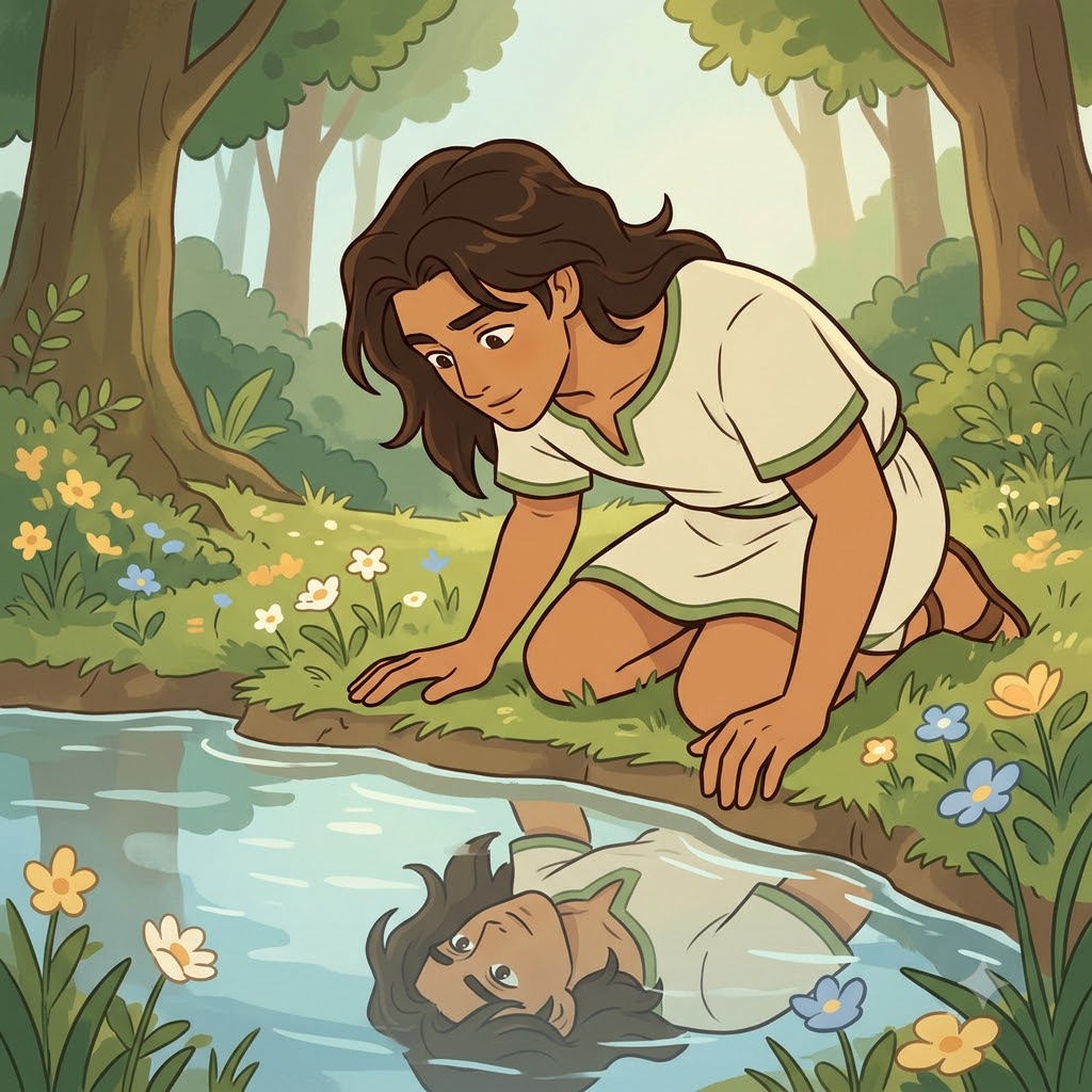 Narcissus admired his own reflection until it became the symbol of narcissism. (In Greek mythology, Narcissus fell in love with his own reflection.)